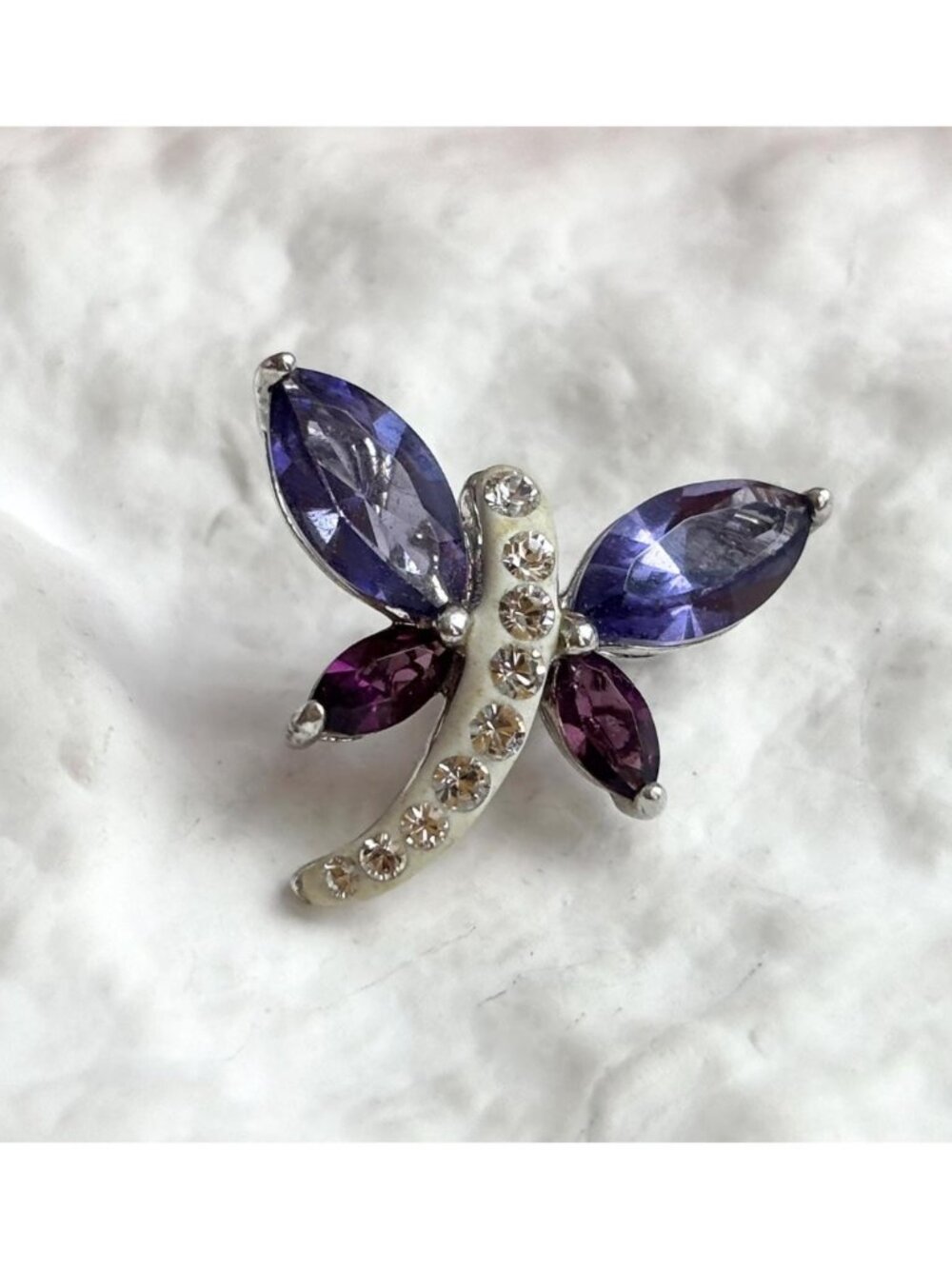 Faux Amethyst Butterfly Figural Sterling Silver 925 Vintage Pendant | Charm
